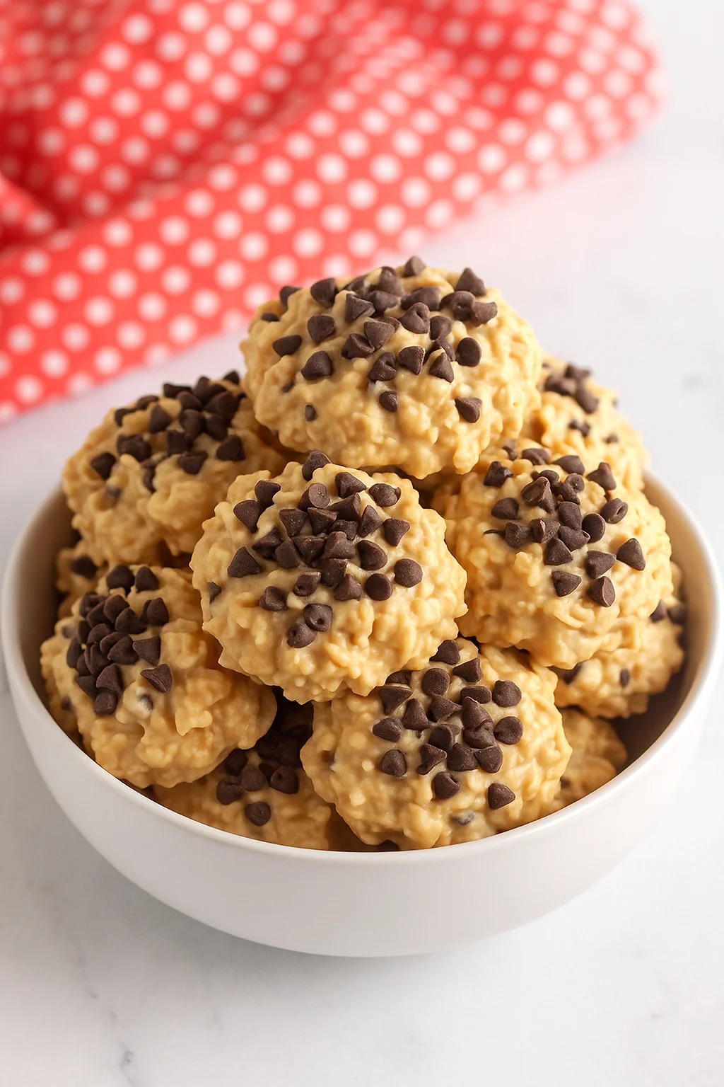 A bowl of chocolate chip cookies.
