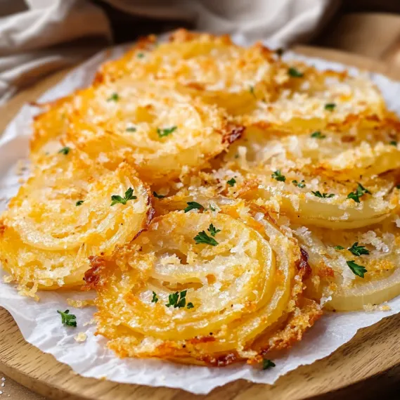 Golden, crispy onions with cheese on a plate.
