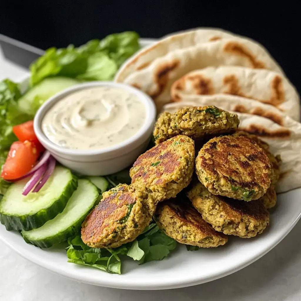Golden falafel patties, served with veggies, tahini, and fluffy pita.