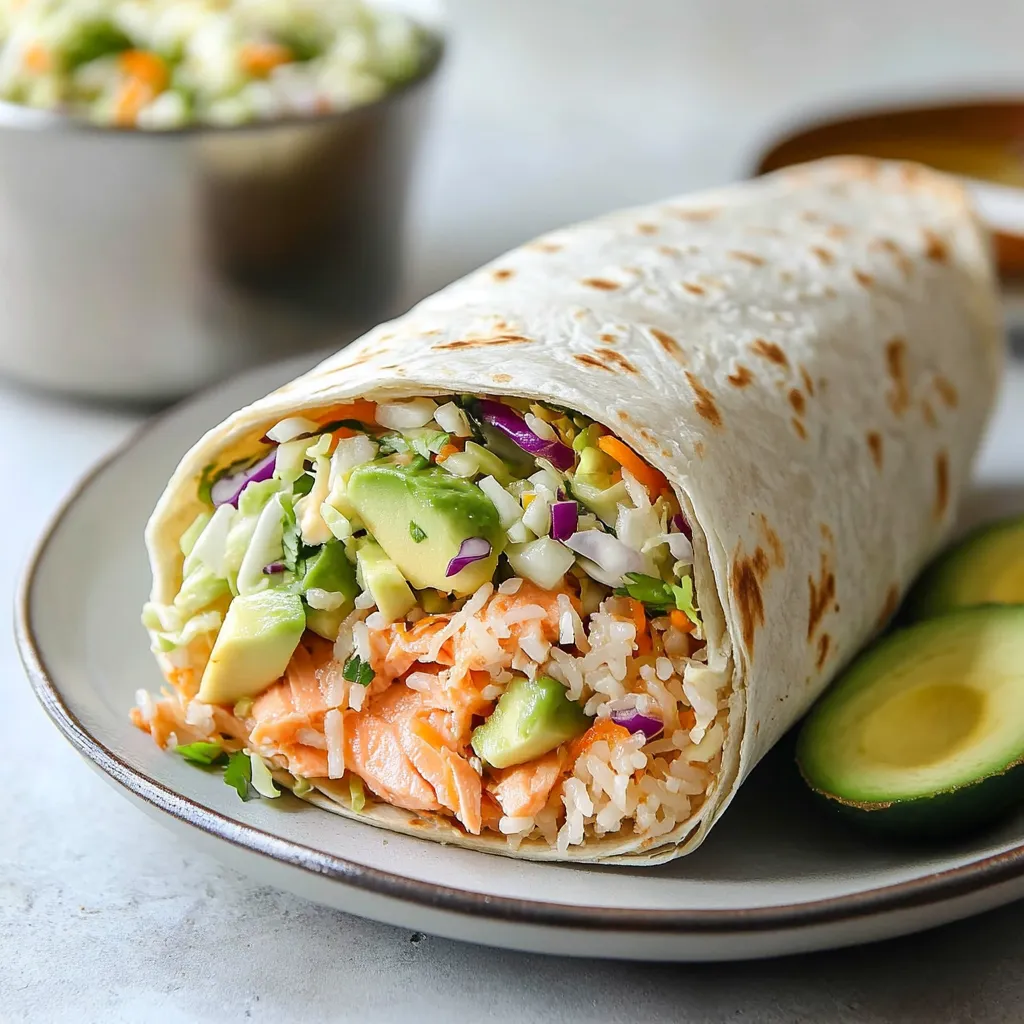 Burrito with fresh salmon and veggies