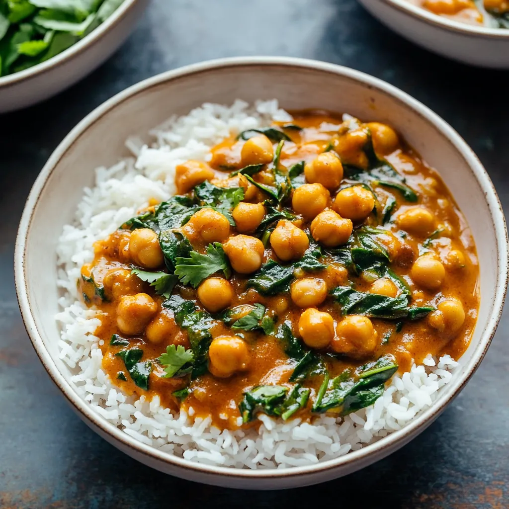 Steph’s Spinach and Chickpea Curry Over Steamed Rice