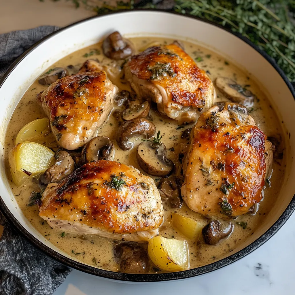 Herb Roasted Chicken with Creamy White Wine Sauce