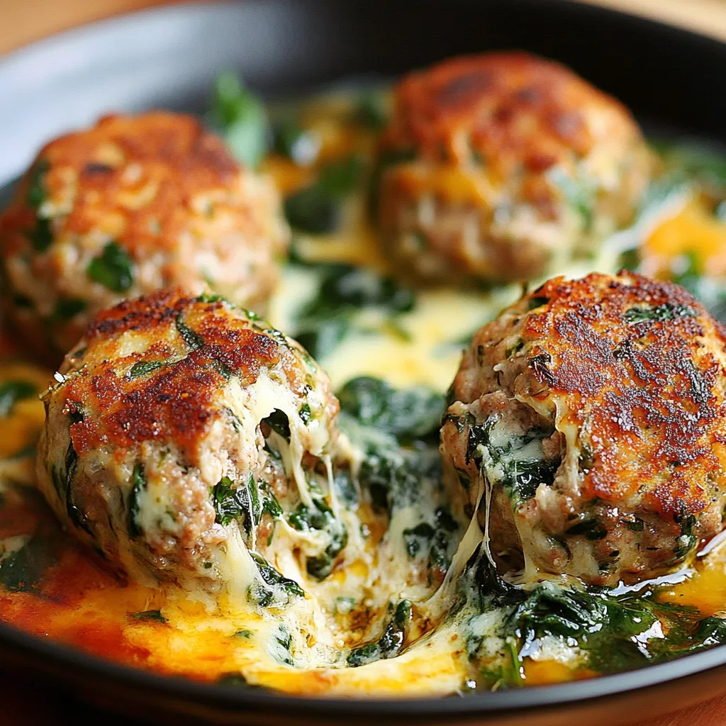 Melty Mozzarella and Spinach Stuffed Turkey Meatballs