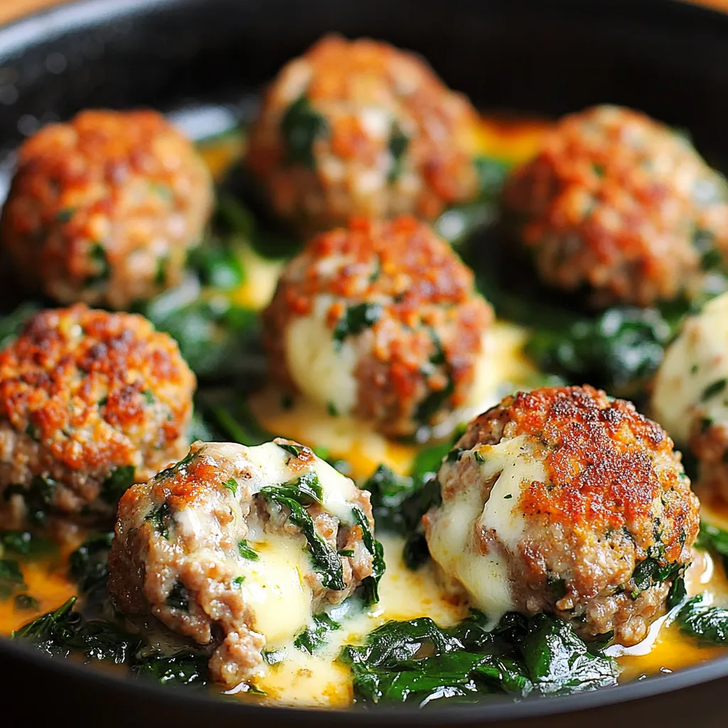 Delicious Turkey Meatballs with Spinach, Garlic and Mozzarella Centers