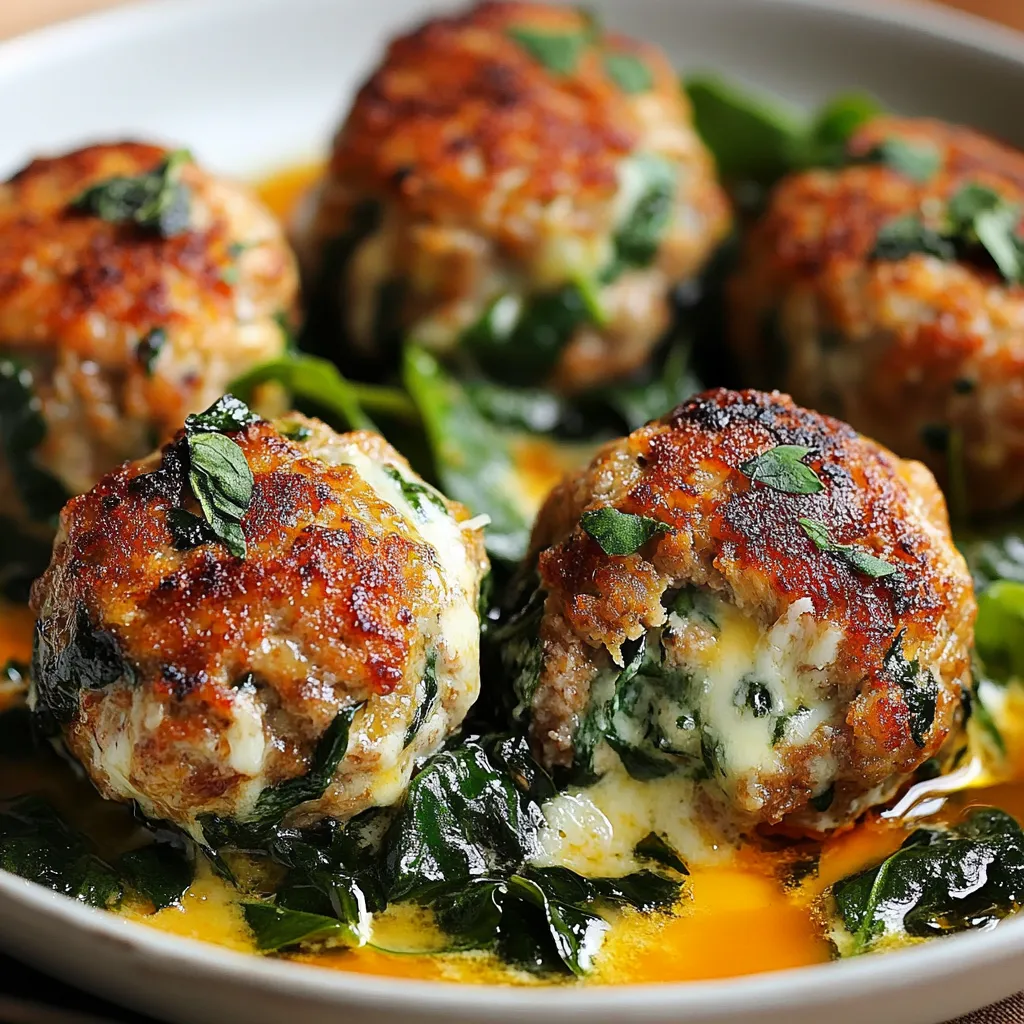 Tasty Turkey Meatballs with Spinach, Garlic and Mozzarella Centers