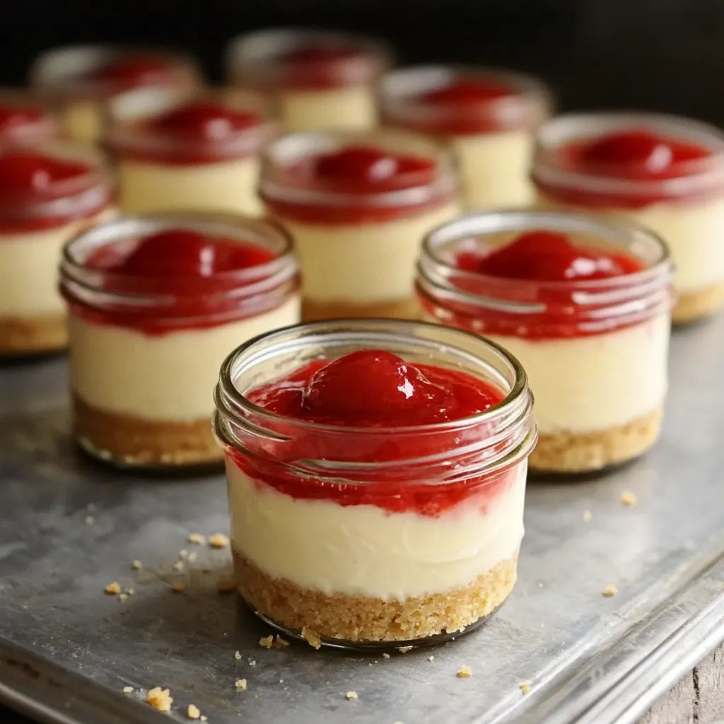 Creamy Cheesecake Jars with Strawberry Sauce