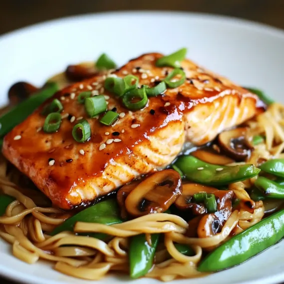 A plate of food with mushrooms and green beans.