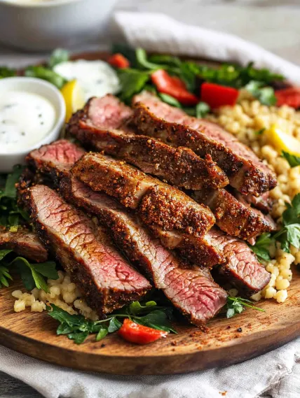 A plate of food with meat and vegetables.