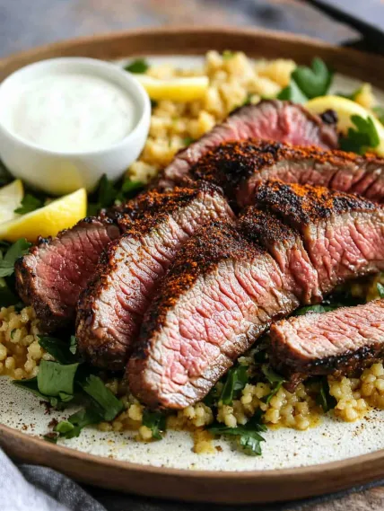 A plate of food with meat and rice.