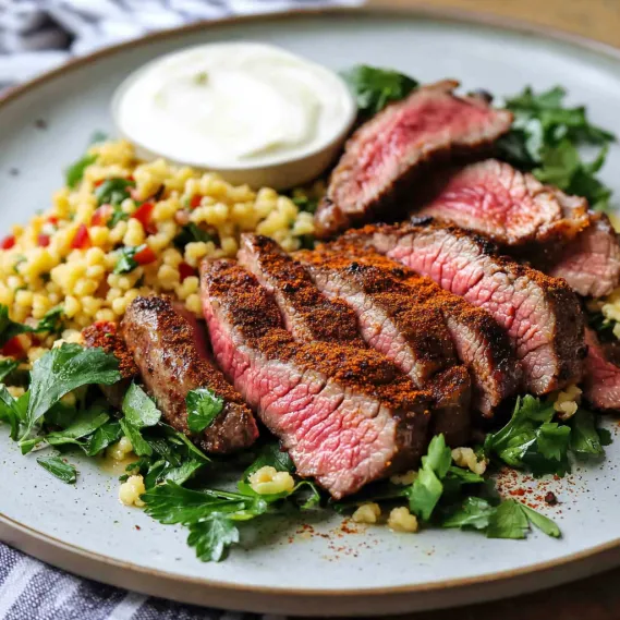 A plate of food with meat and vegetables.