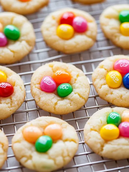 Cookies with candy on top.