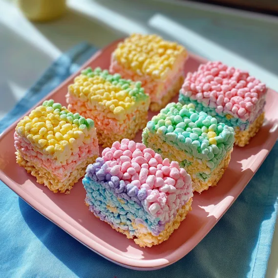 A plate of colorful cake.