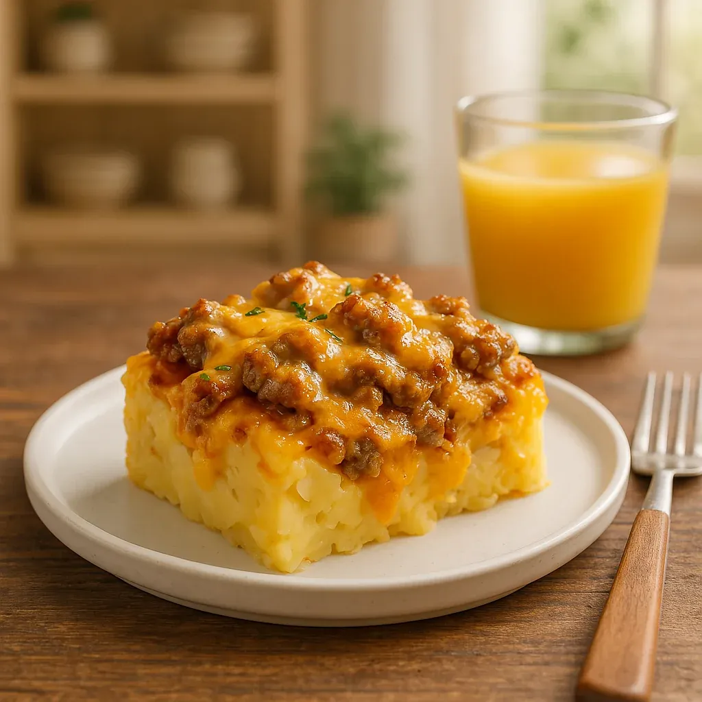 A plate of food with a fork and a glass of orange juice.