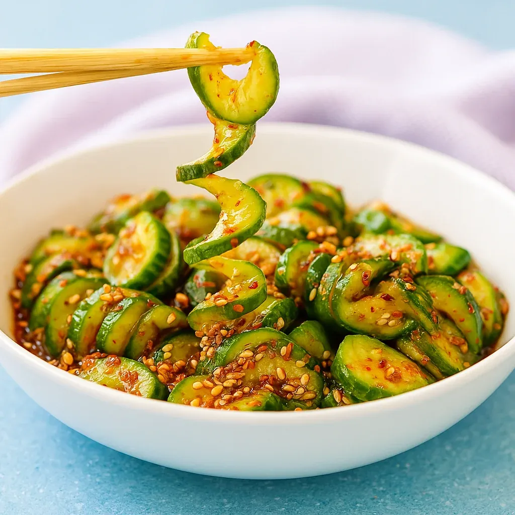 A bowl of cucumbers with chopsticks resting inside.