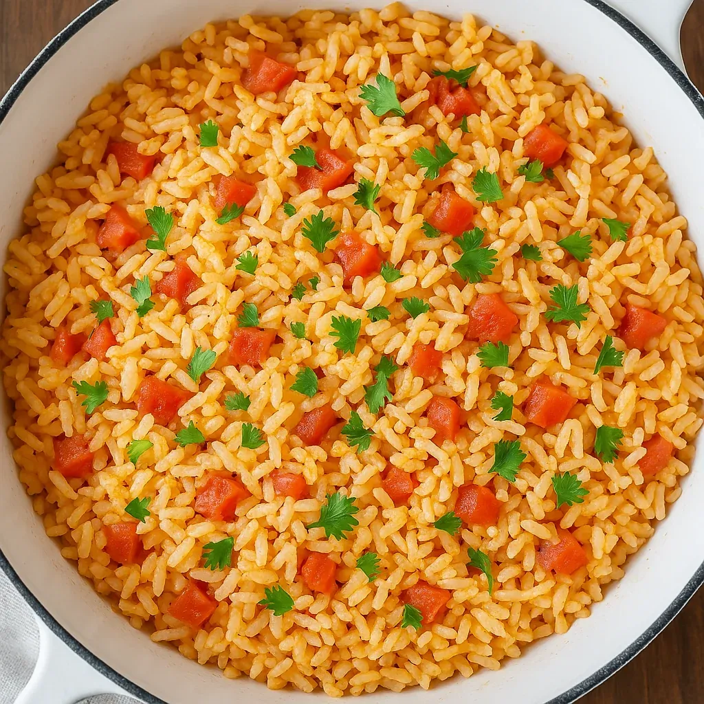 A bowl of rice with tomatoes and parsley.