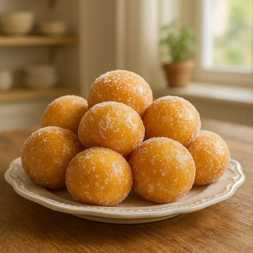 A table with doughnuts on a plate.
