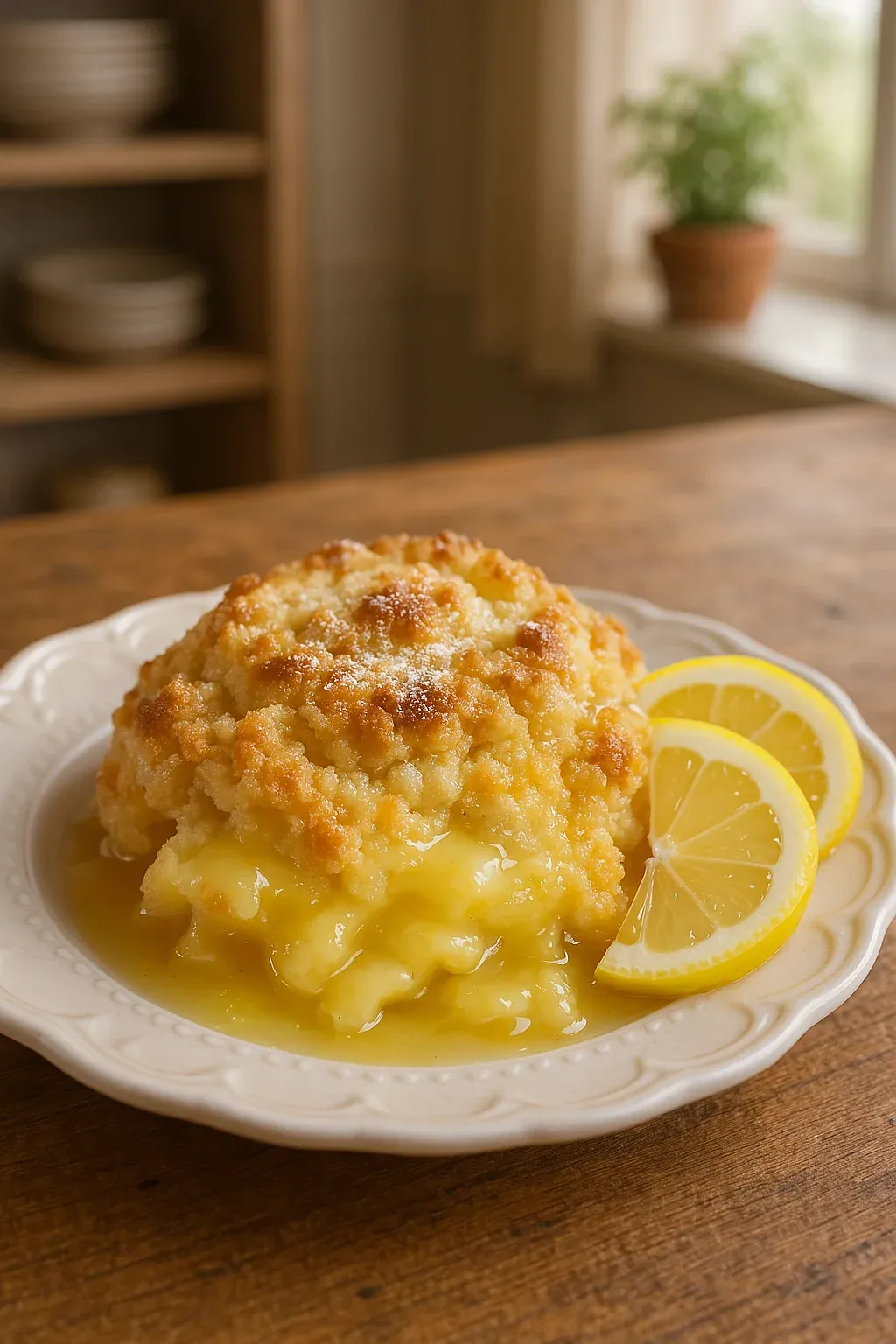 A plate of food with a lemon wedge on top.
