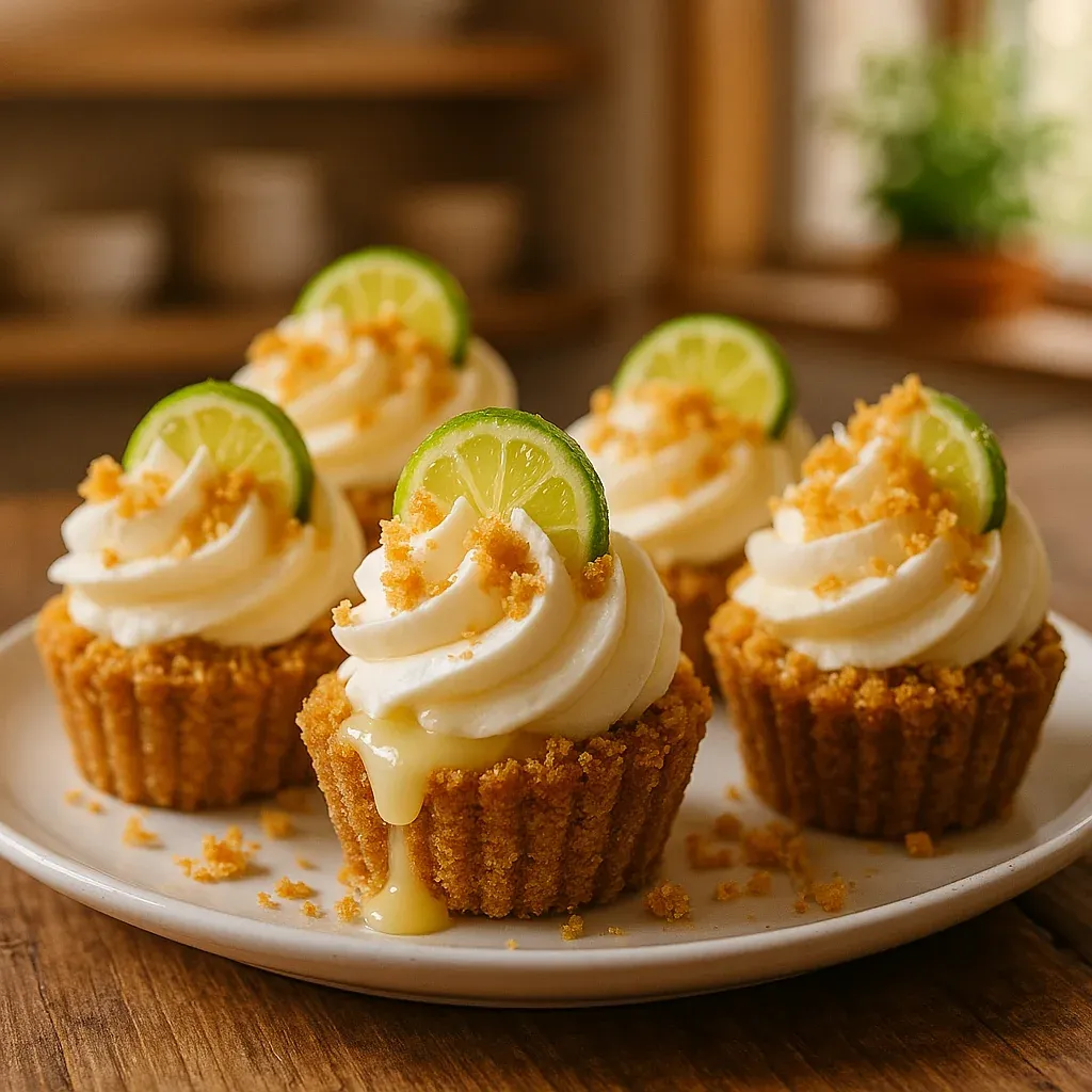 Cupcakes topped with lime wedges and white frosting, arranged on a plate.