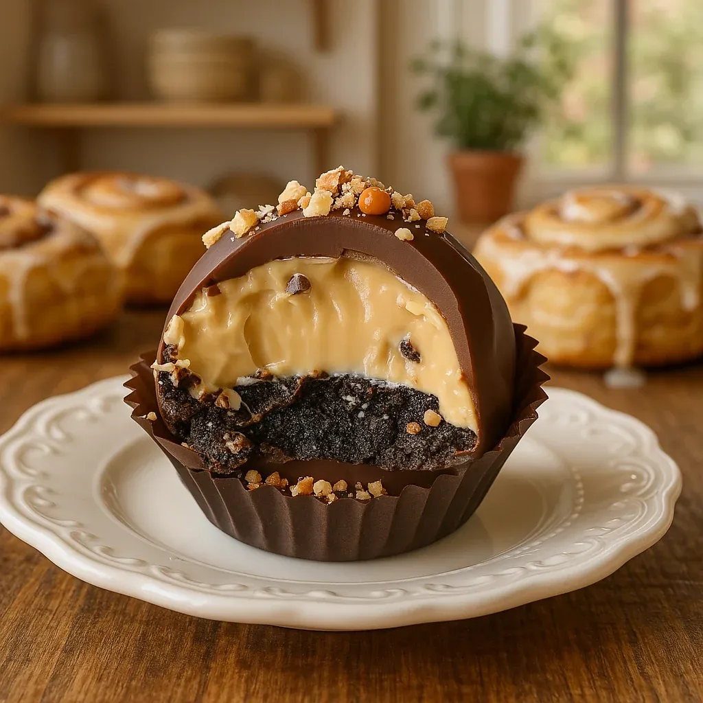 A chocolate Oreo-coated treat sprinkled with nuts.