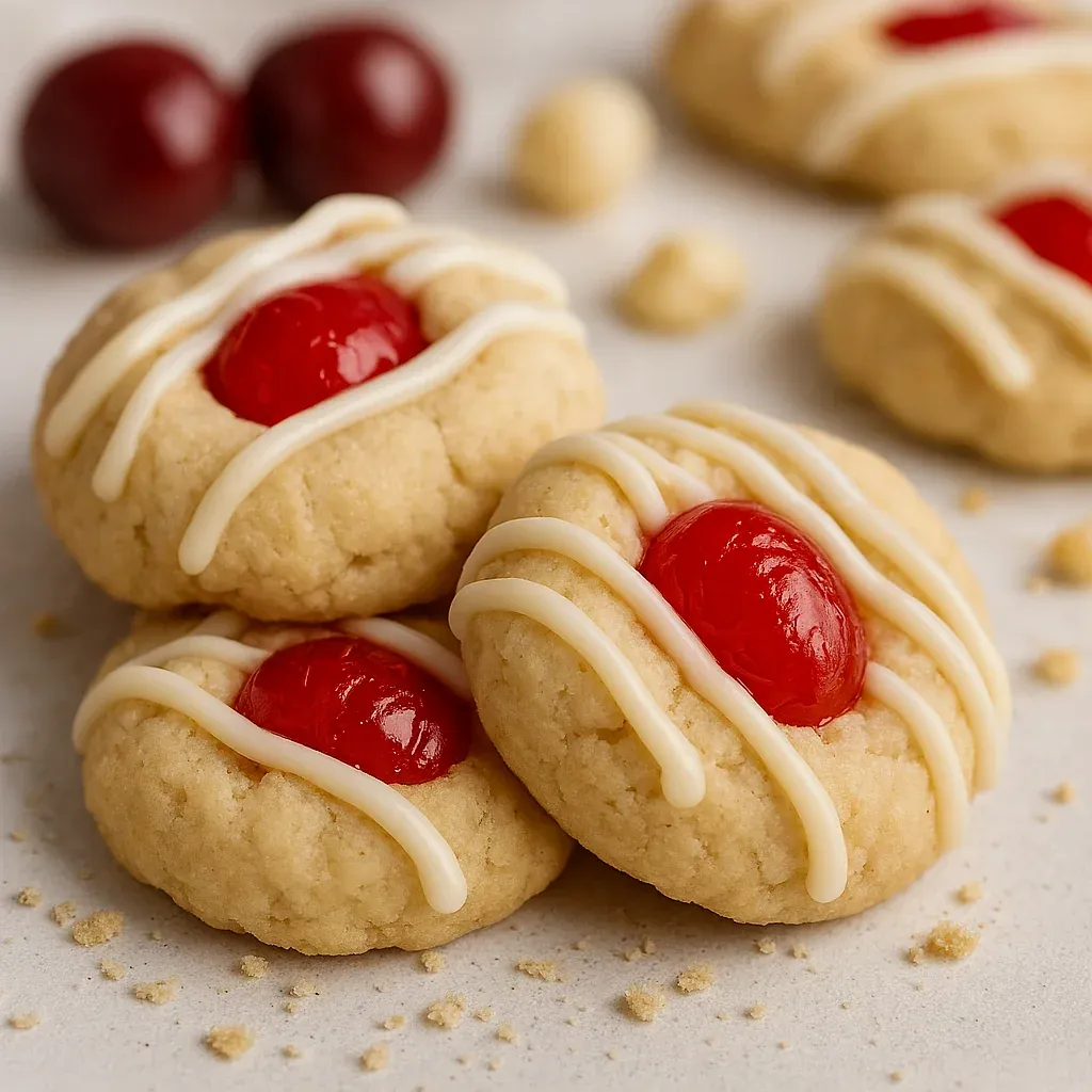 A cookie topped with a cherry.