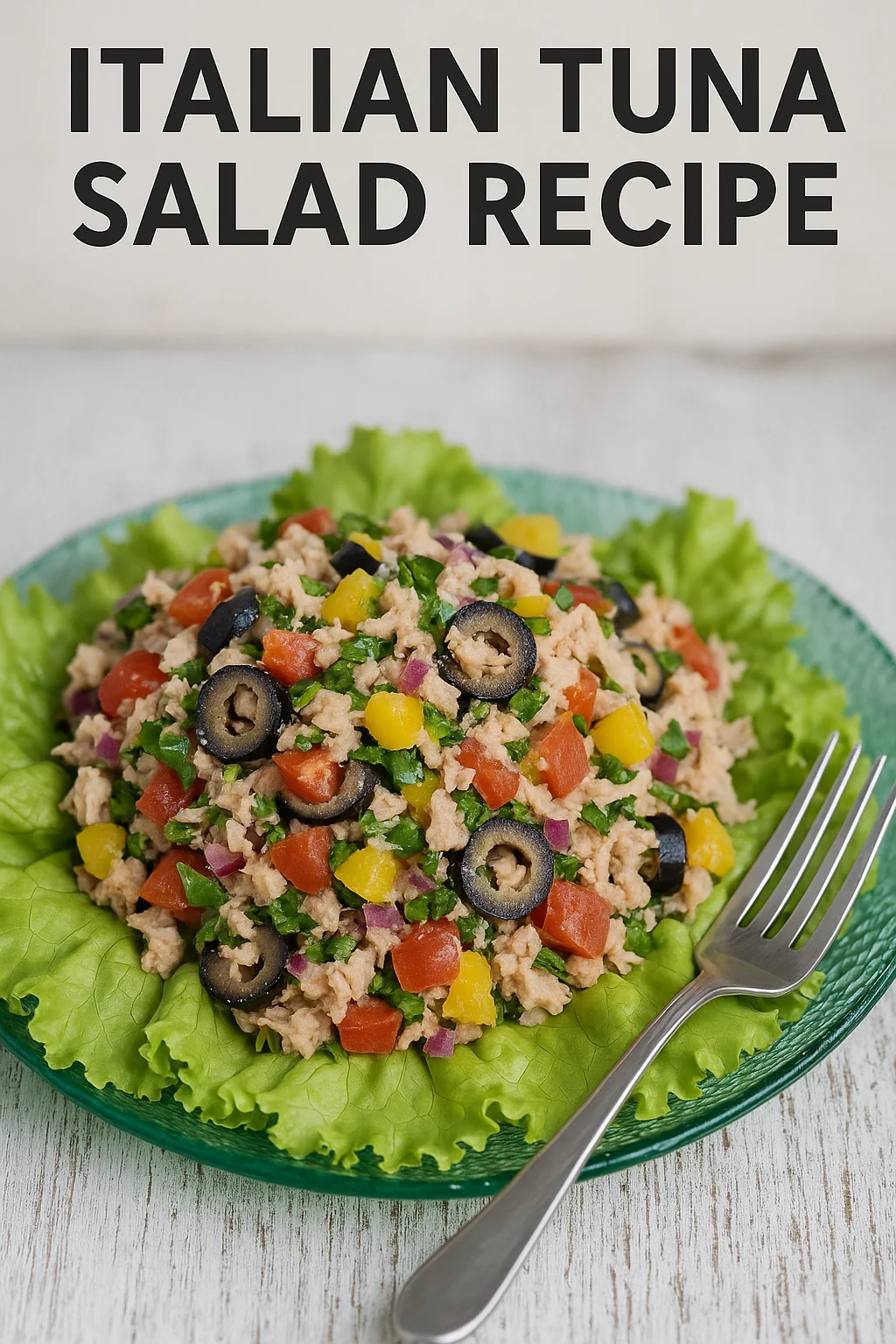 A plate of salad with a fork.