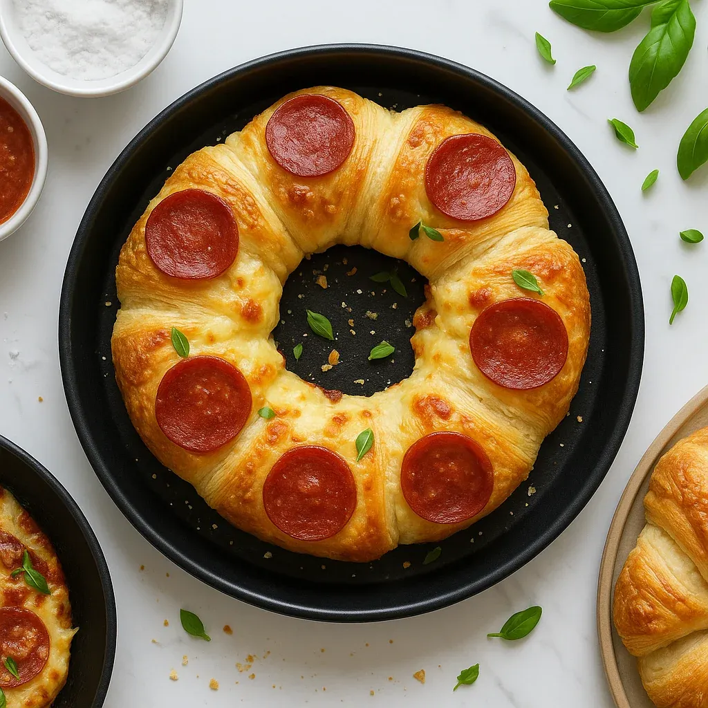 A pepperoni twist in a pan.