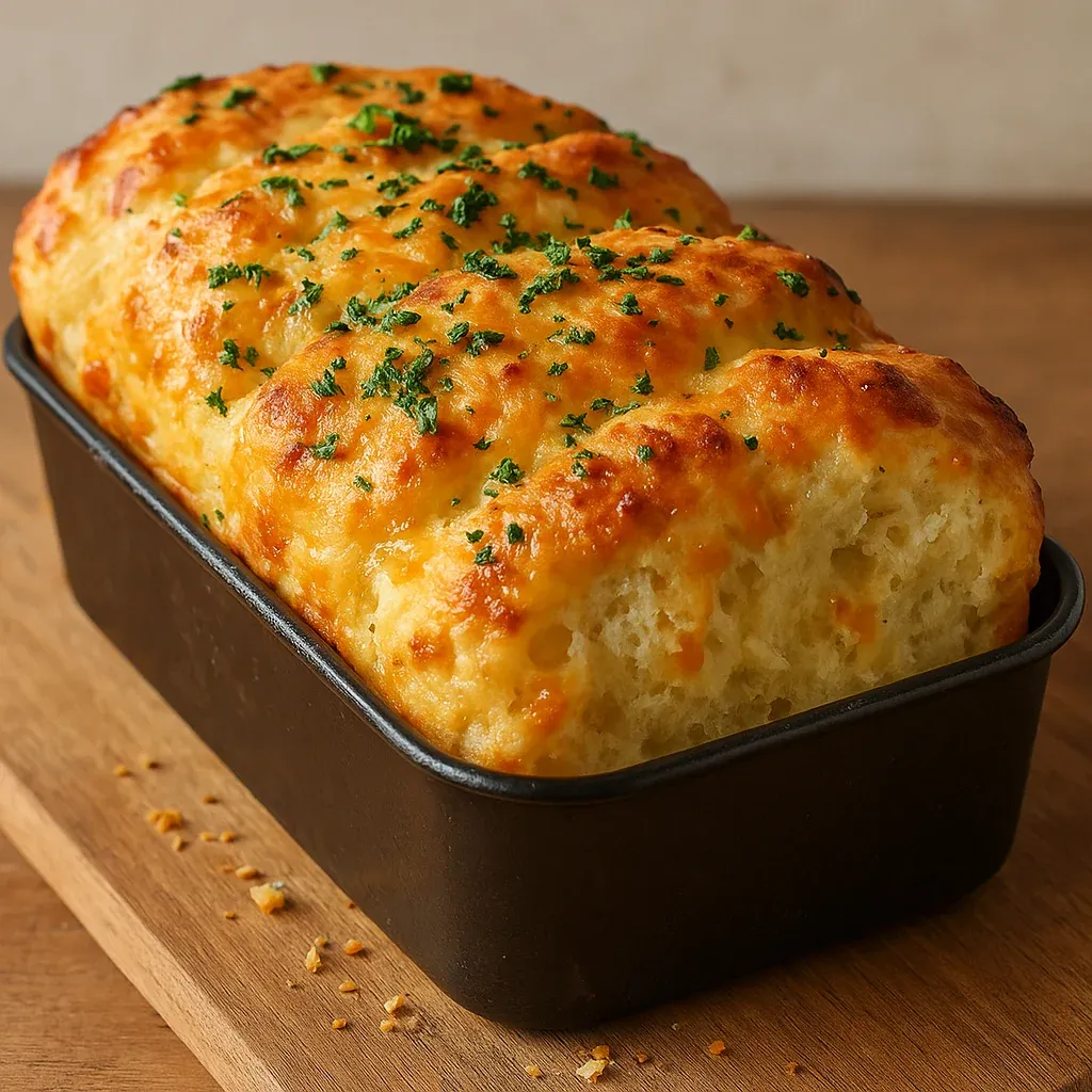 Golden loaf topped with fresh herbs.