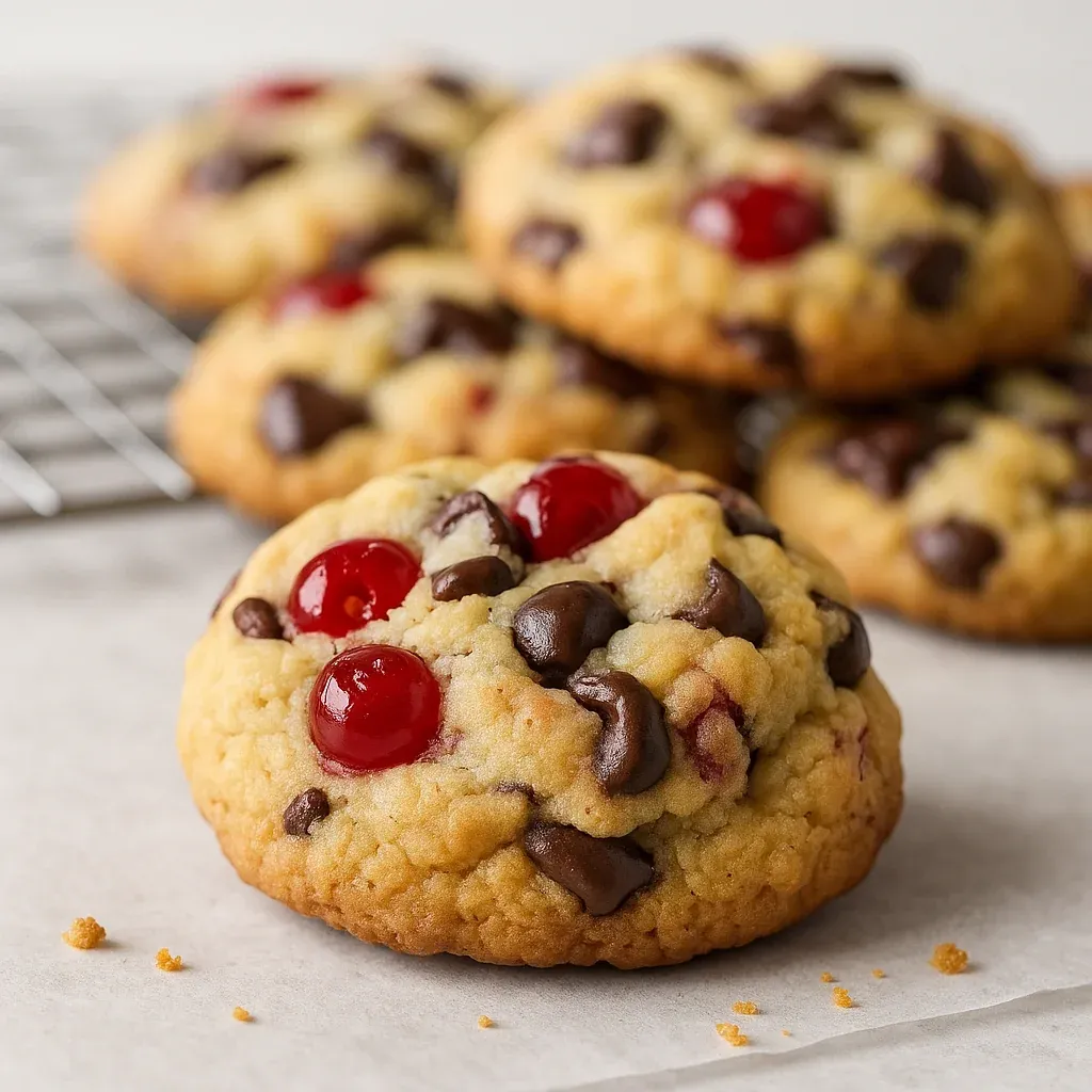 Cookie with cherries and chocolate chips.