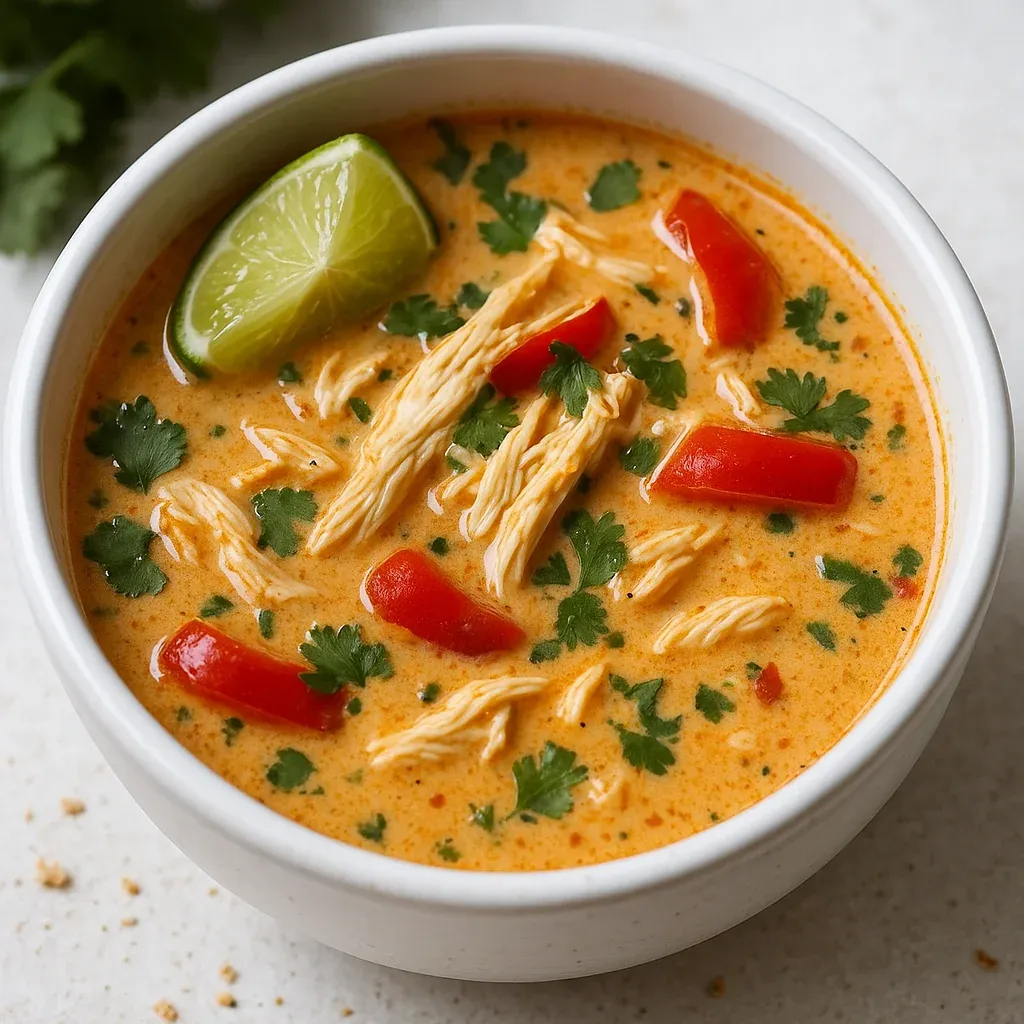 A soup bowl with lime garnish.