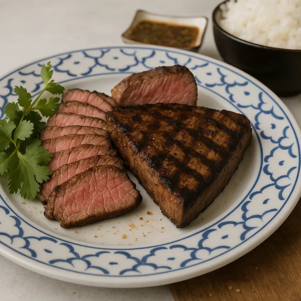 Cooked beef with sticky rice.