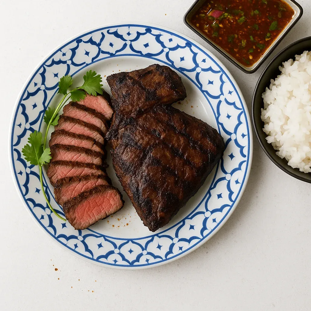 A plate of meat and rice.