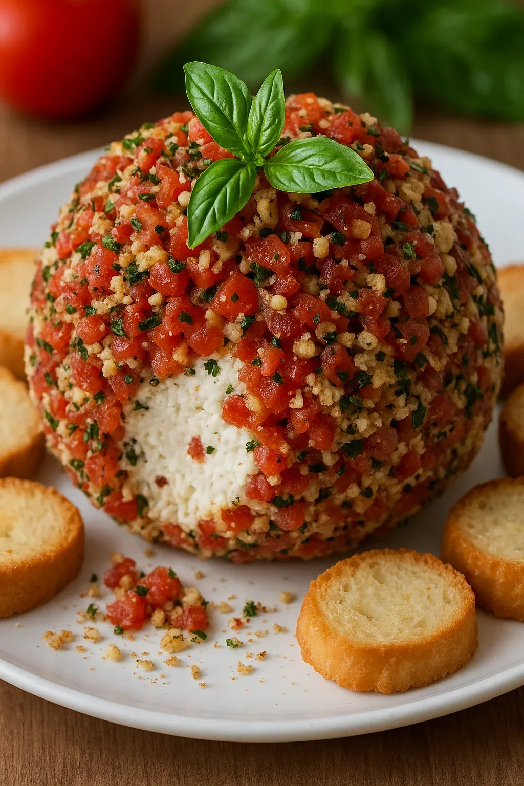 A plate of food with a piece of bread and a tomato.