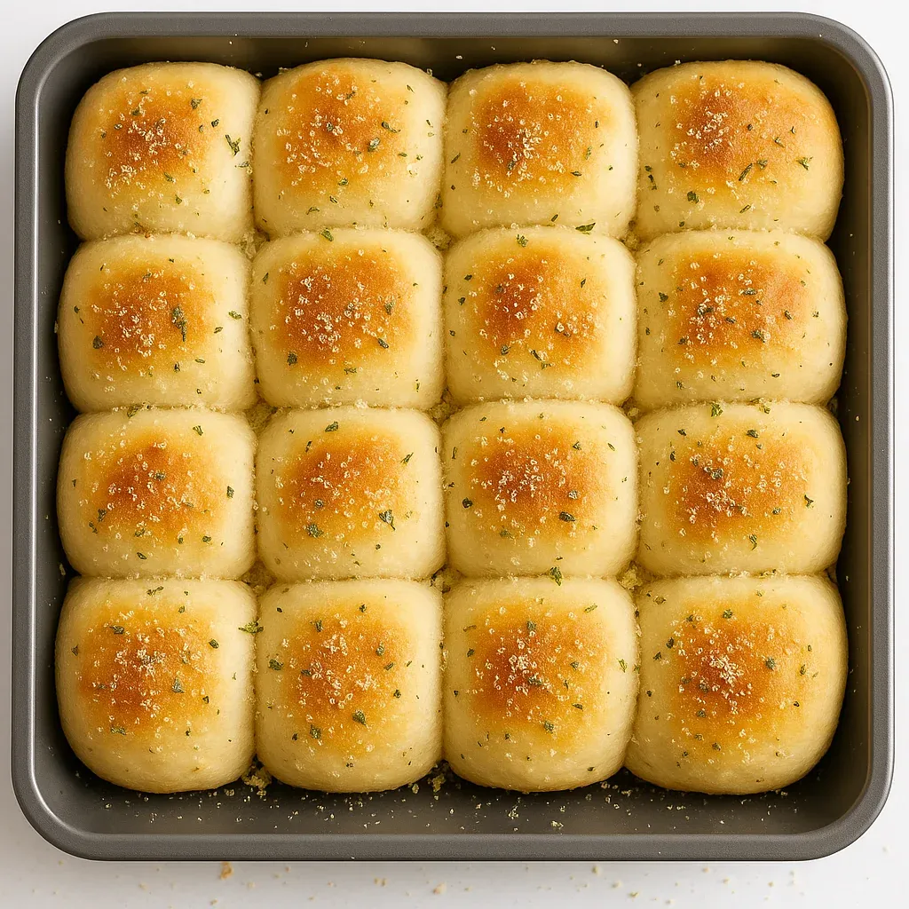 A pan of bread with green seasoning.