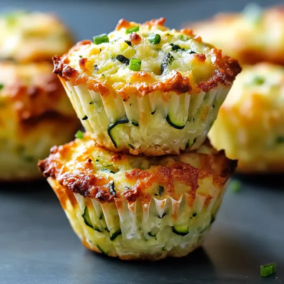 Golden zucchini muffins stacked on top of each other, ready to eat.