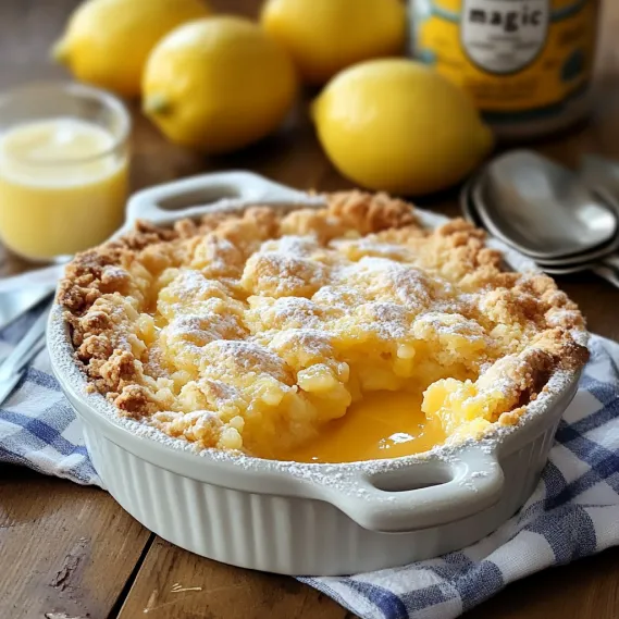 A warm bowl of lemon cobbler topped with whipped cream.