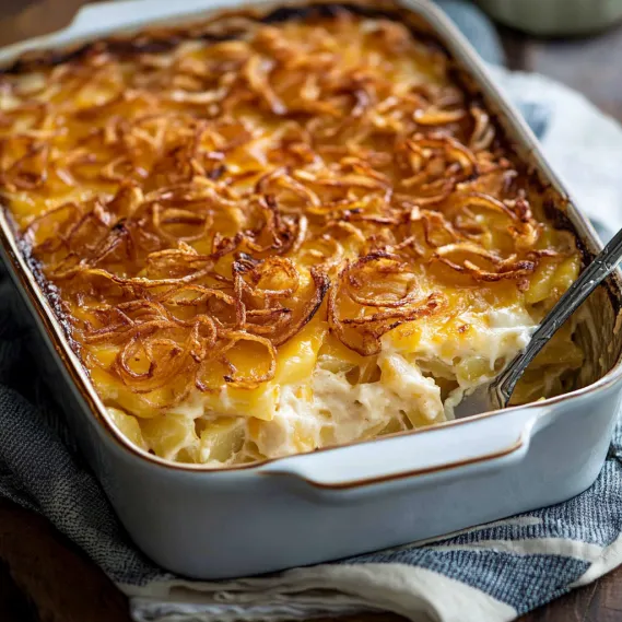 Pan of food with fork on top.