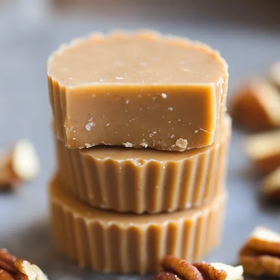 Three brown candies stacked neatly.