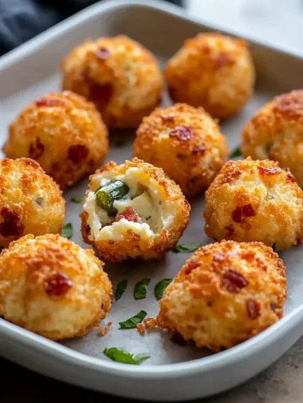 A plate of cheese and bacon balls.