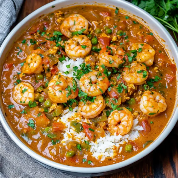 A bowl of shrimp and rice.