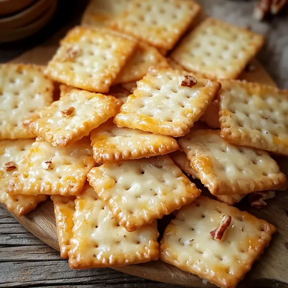 A plate of cheese crackers.