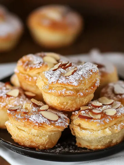 A plate of pastries with powdered sugar on top.