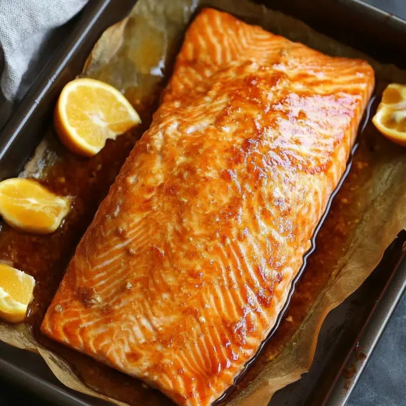 A pan of fish with lemon wedges on top.