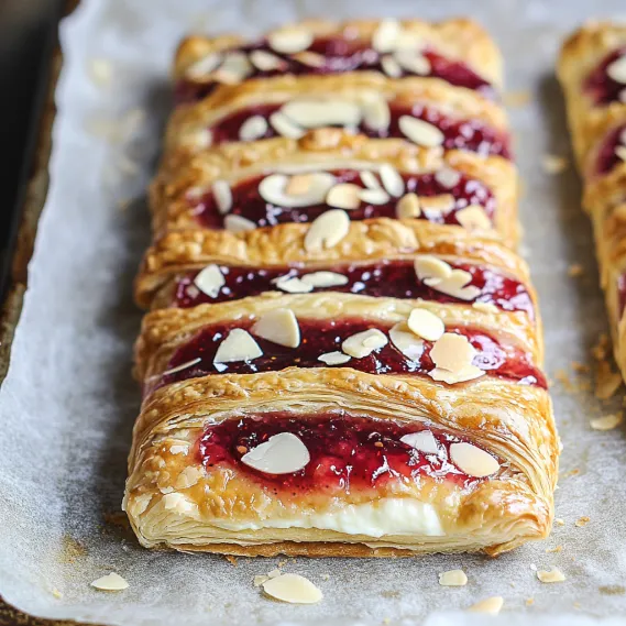 A baking sheet with pastries filled with jam and topped with nuts.