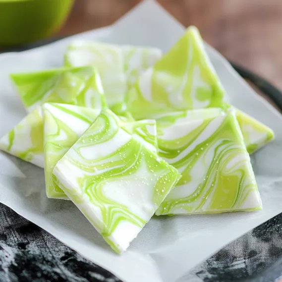 Green and white swirled candy on a plate.