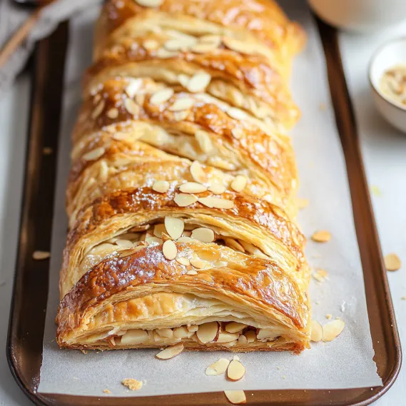 Tray filled with almond-covered pastries.