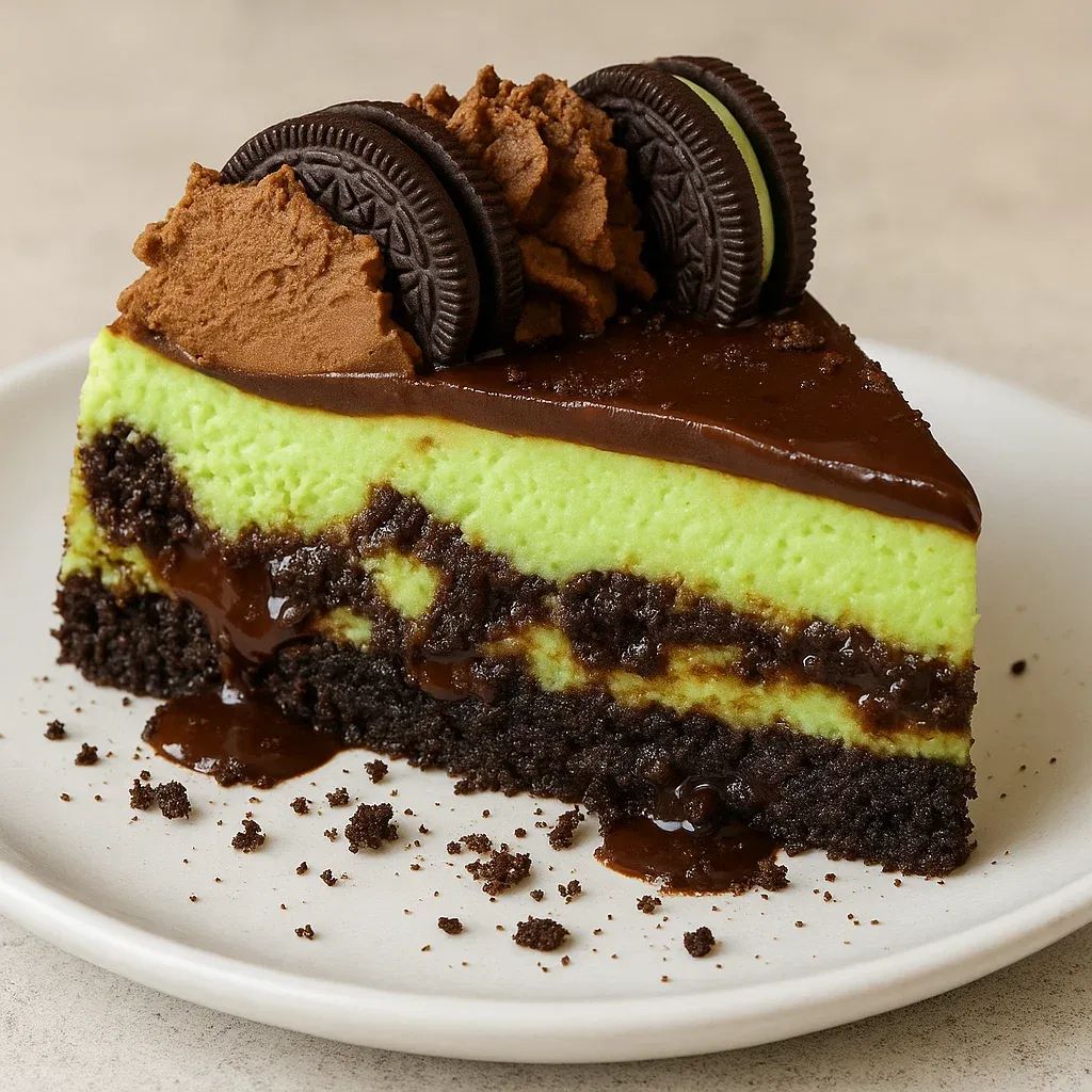 A piece of chocolate cake topped with a cookie.
