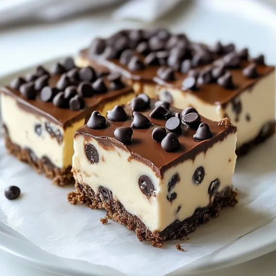 A slice of dessert with chocolate and chips on top.