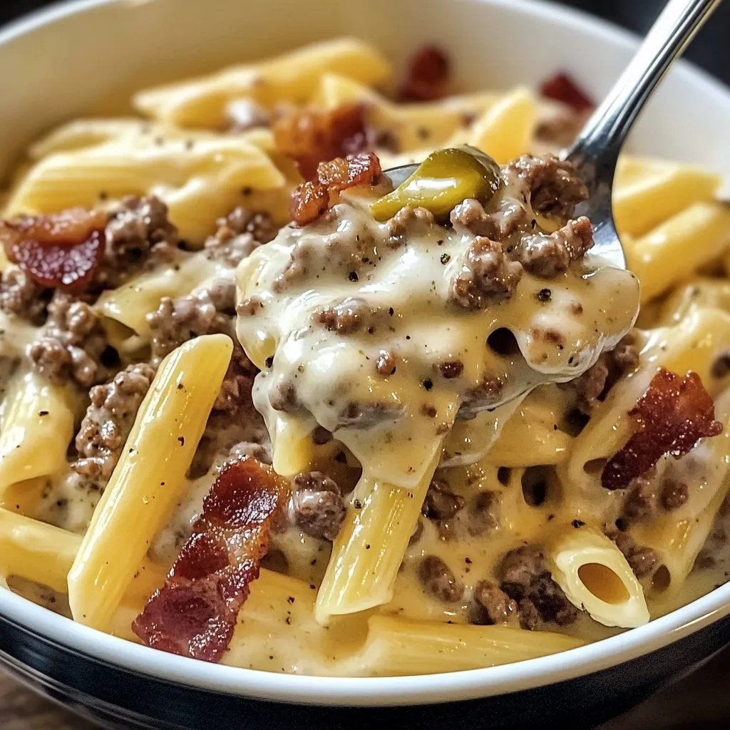 Bacon and cheese pasta with Alfredo.