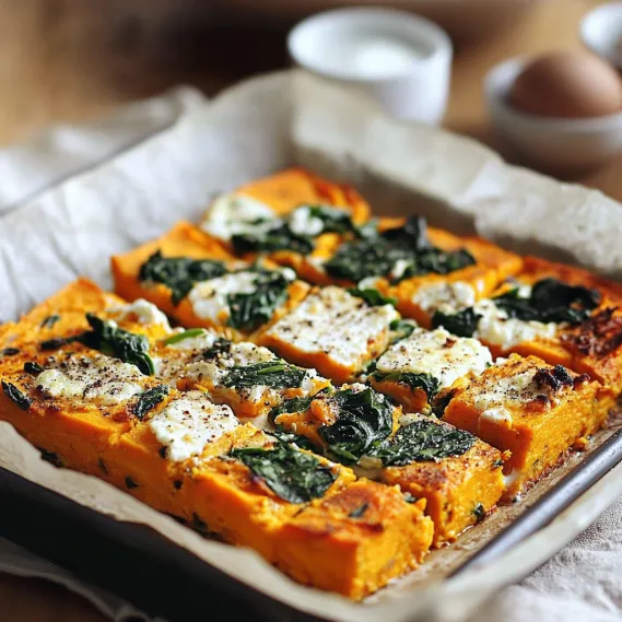 A tray of baked food topped with fresh greens.