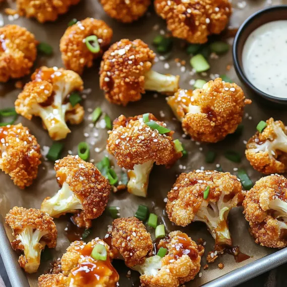 A tray of cauliflower with sauce.